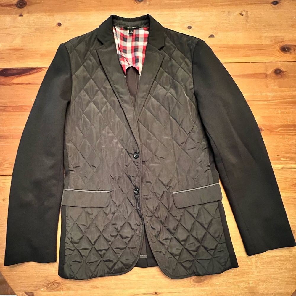 Banana Republic Black Technical Blazer with Red Checkered Lining